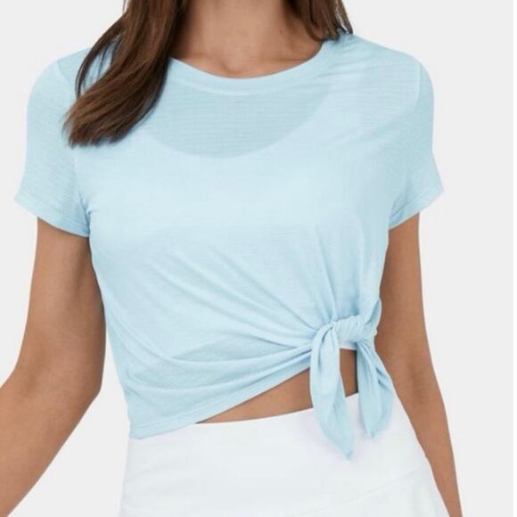 Halara Sheer Asymmetric Split Hem Cropped Running Top Blue Size Small NEW/NWT!! - Picture 3 of 10